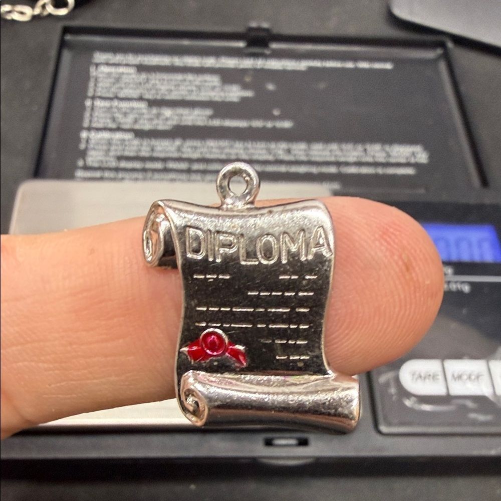 Sterling Silver 925 Diploma Scroll Pendant Charm